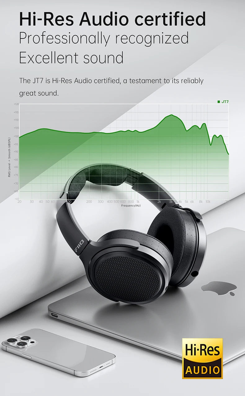 FiiO JT7 Planar Magnetic Audiophile Headphones – Over-Ear HiFi Wired Headset with 95x86mm Driver, Adjustable Headband, 4.4mm/3.5mm Cable