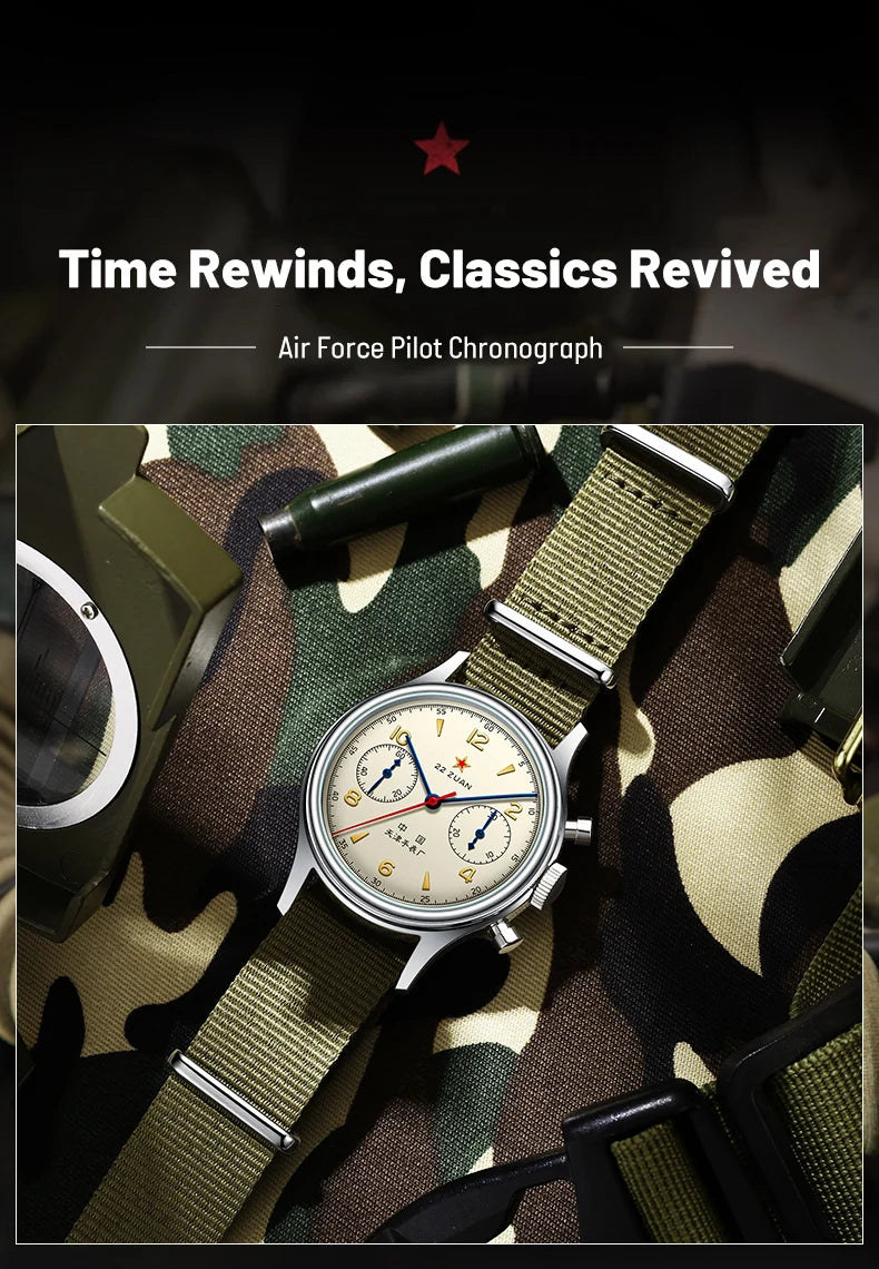 Seagull 1963 International Edition Orologio Meccanico da Uomo da Pilota ST1901 Cronografo Retrò da Polso Aviazione Air Force Nuovo