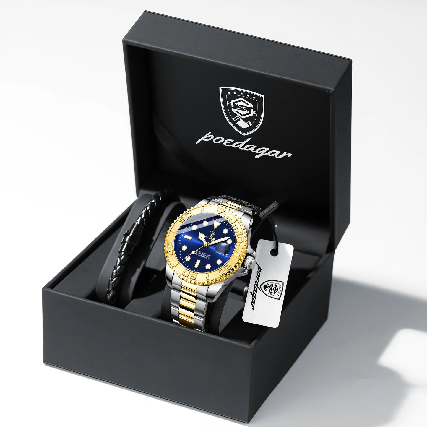 POEDAGAR Luxury Men's Watch Stainless Steel Date Quartz Fashion Watches For Man Waterproof Luminous Business Male Watch+Box Gift