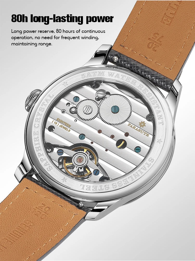 Orologio da uomo FARASUTE NEW Machinery con quadrante salmone, movimento meccanico manuale ST17, piccoli secondi e bracciale vintage Bonklip