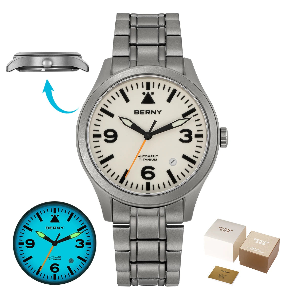 BERNY Full Titanium Automatic Watch for Men Sapphire AR Coated 10Bar Supper Luminous Men Wristwatch Sports Aviation Men Watches