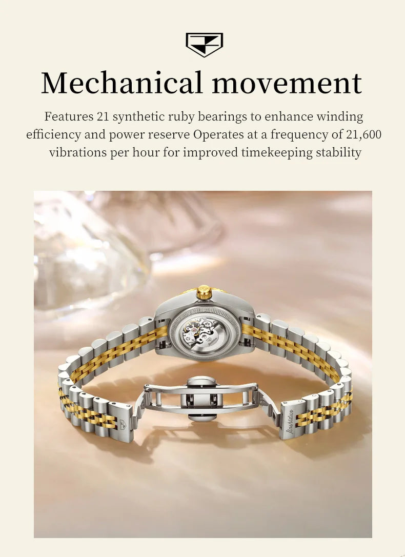 JSDUN 8737 Women Watches High Quality Luxury Elegant Original Mechanical Watch Small Dial Ladies Watch Steel Strap Gifts Box