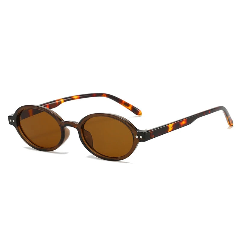 Ochelari de soare SO&EI Retro, mici, ovali, pentru femei, cu nituri, model leopard, pentru bărbați, stil punk, cu protecție UV400