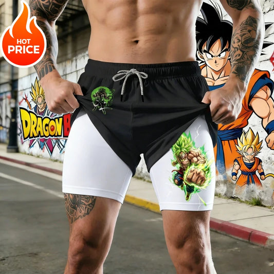 2026 Dragon Ball Summer Broly Men's Bot Fitness Double-Layer Replica Two-Piece Loose-Fit Training Running Shorts Casual Pants