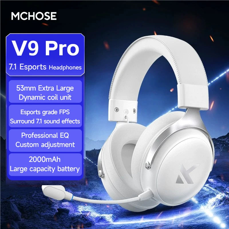 MCHOSE V9 PRO 7.1 Wireless Gaming Headset – Tri-Mode Low Latency Bluetooth 5.3 E-Sports Headphones with AI Noise Cancelling Mic for PC PS4 PS5