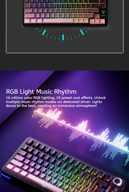 Teclado Mecânico AULA S75 PRO 75% Layout Personalizado Retroiluminação RGB Sem Fios Bluetooth Gaming com Ecrã e Botão Rotativo