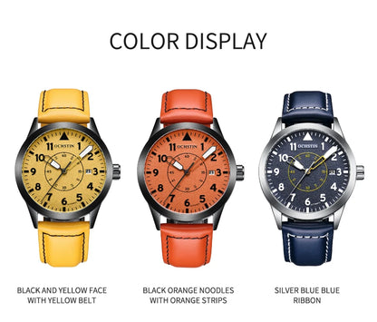 OCHSTIN Mens Fashion Luxury Mechanical Automatic Skeleton Watch Transparent Back Cover Creative Design With Yellow Calendar Dial