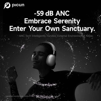 Picun F8MAX ANC kabelloser Kopfhörer, 59dB hybrides aktives Noise Cancelling, Spatial-Audio-Ohrhörer, Bluetooth 6.0, Over-Ear-Headset, 180H