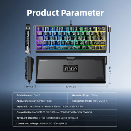 60% compact wired keyboard with RGB backlighting and gradient keycaps are suitable for Windows tablets, laptops and gamers.