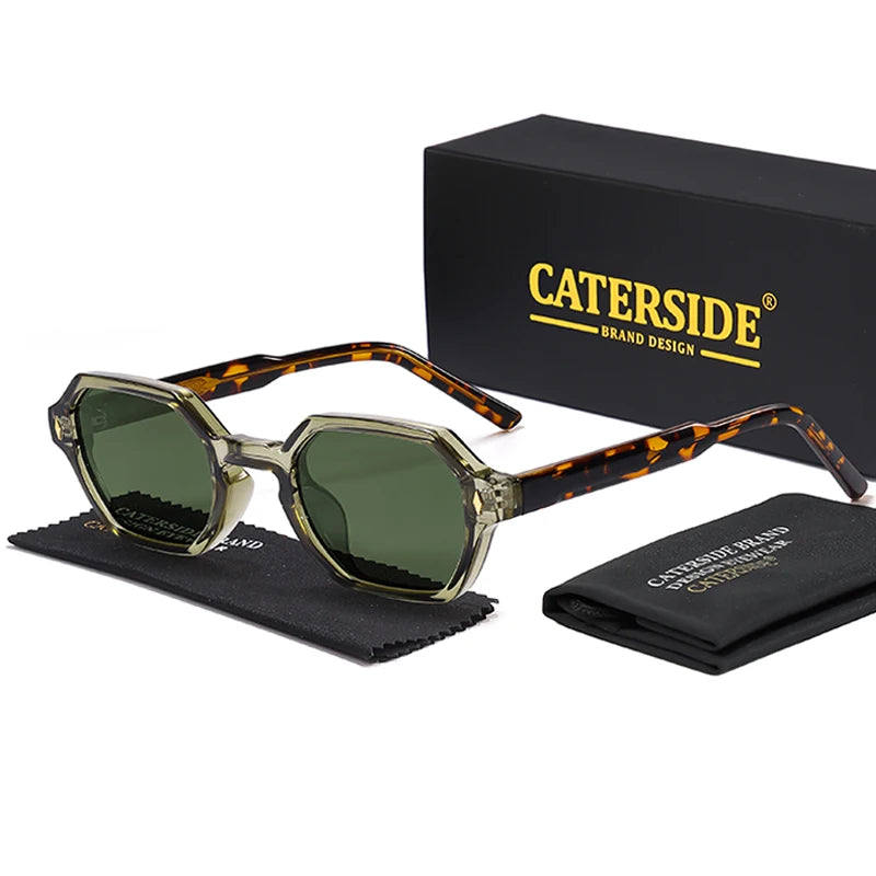 CATERDIDE Ochelari de soare retro poligonali pentru bărbați, cu design personalizat, ramă pătrată, ochelari de soare pentru femei, petreceri, călătorii și vacanțe