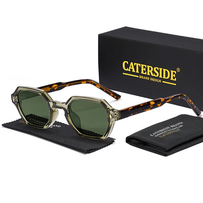 CATERDIDE Ochelari de soare retro poligonali pentru bărbați, cu design personalizat, ramă pătrată, ochelari de soare pentru femei, petreceri, călătorii și vacanțe