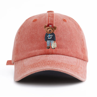 1pc Tote-bag Bear Print Washed Baseball Cap for Adults,  Minimalist Retro Style Casual Soft Adjustable Dad Hat, Perfect As Gift