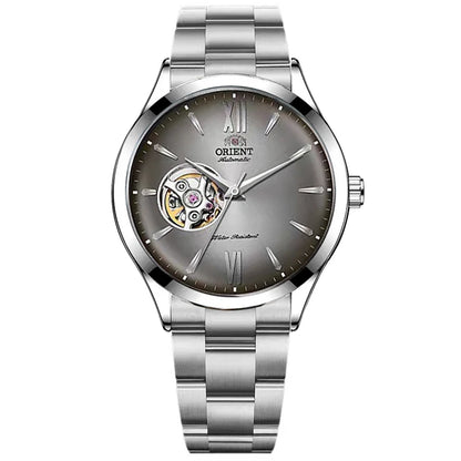 Orient Men's Automatic Open Heart Watch Blue Dial Stainless Steel Band Casual Dress Wristwatch 30M Water Resistant Fashion Watch