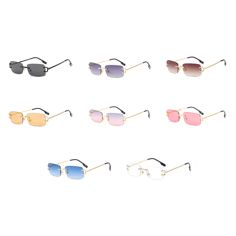 Ochelari de soare retro Kachawoo, dreptunghiulari, fără ramă, pentru bărbați și femei, UV400, mici, la modă, albastru, roz, auriu, metalici, cadouri de ziua de naștere