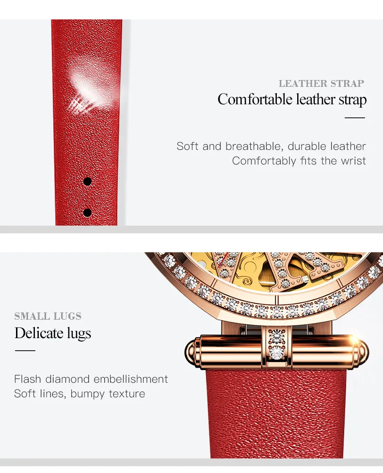 OUPINKE 3175 Women Watches Luxury Elegant Skeleton Automatic Mechanical Watches For Woman 50M Waterproof Bracelet Necklace Set
