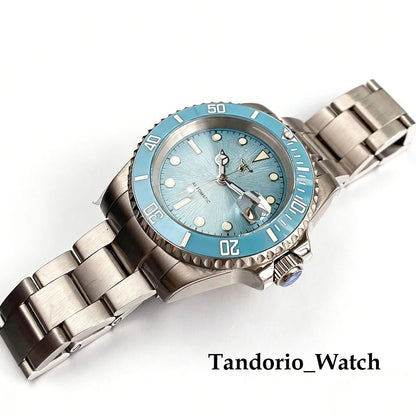 Tandorio 20ATM 40mm Men's Automatic Diver Watch For Miyota 8215 Asia 2824 Sapphire Glass Ice Blue Stainless Steel Jubilee Watch