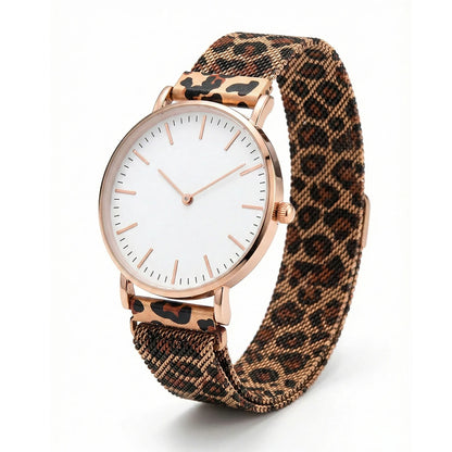Ultra-thin Fashion Women's Watches Luxury Leopard Pattern Mesh Band Ladies Quartz Wristwatches Minimalist Female Clock Reloj