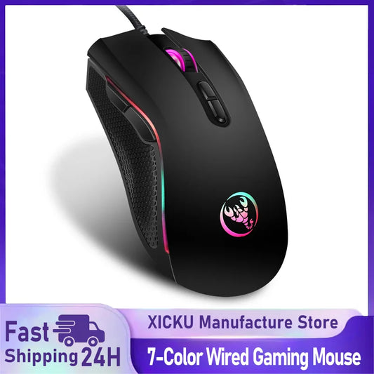 Mouse da gaming ottico professionale di fascia alta con retroilluminazione LED a 7 colori vivaci, design ergonomico e 3200 DPI per gamer LOL e CS