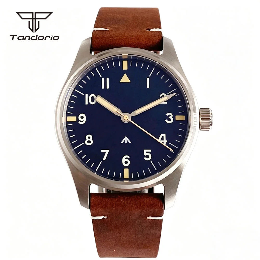 Tandorio 39mm Pilot Aviator Watch Sapphire Glass Luminous Automatic Japan NH35 or VH31 Quartz Movt 20BAR Diving Wristwatch