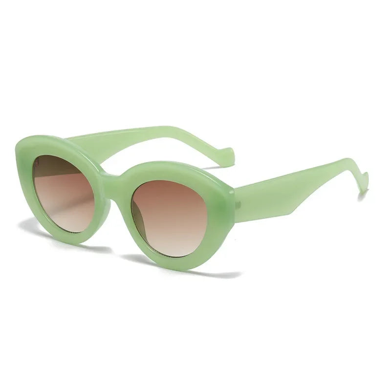 JNPCXI Ochelari de soare pentru femei, model „Cat Eye” supradimensionat, la modă, cu dungi verzi, stil retro, protecție UV400; ochelari de soare ovali pentru bărbați, la modă