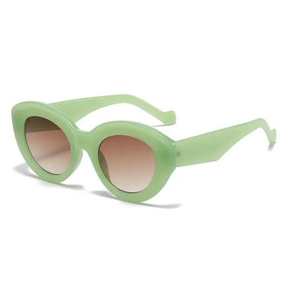 JNPCXI Ochelari de soare pentru femei, model „Cat Eye” supradimensionat, la modă, cu dungi verzi, stil retro, protecție UV400; ochelari de soare ovali pentru bărbați, la modă