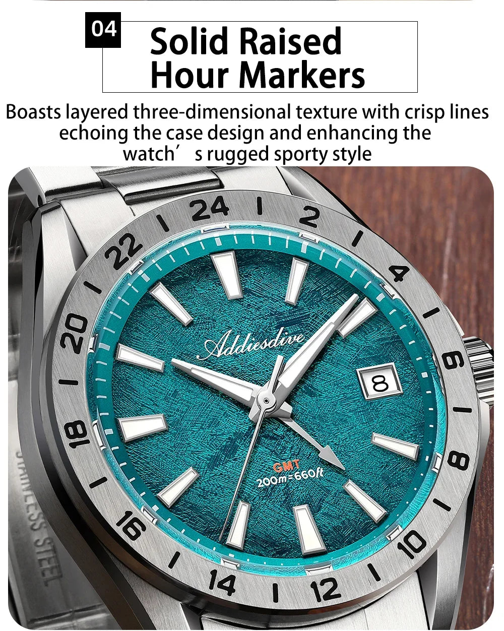 ADDIESDIVE Luxury Swiss Ronda GMT Watch 200M Water Resistant Dual Time Zone BGW9 Luminous 38mm Stainless Steel Quartz Movement