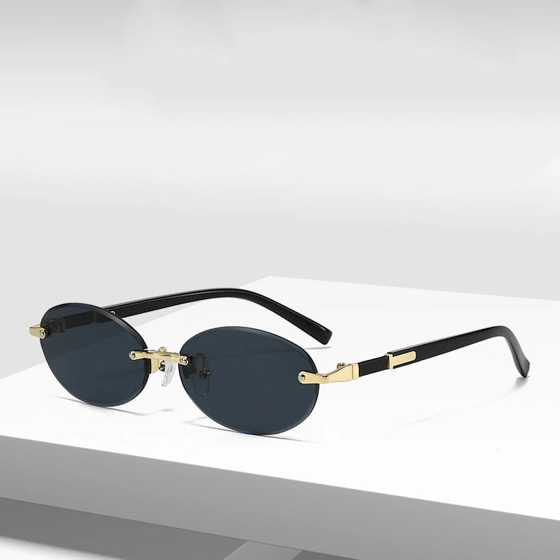Ochelari de soare fără ramă, ovali, la modă, populari, pentru femei și bărbați, ochelari de soare mici, în formă de elipsă, pentru femei și bărbați, ochelari de petrecere și de călătorie