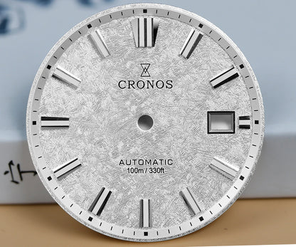 Cronos Men Watch 39mm Automatic Miyota 9015 Movement Wristwatches White Dial Birch Pattern Solid Links Sapphire 10 ATM L6040M