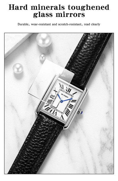 SANDA New Couple Tank Watches Wear Resistant Leather Strap Luxury Square Dial Waterproof Sports Casual Men Women Quartz Watches