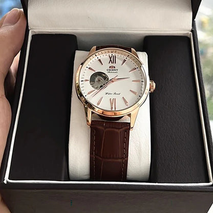 Orient Men's Automatic Open Heart Watch Blue Dial Stainless Steel Band Casual Dress Wristwatch 30M Water Resistant Fashion Watch