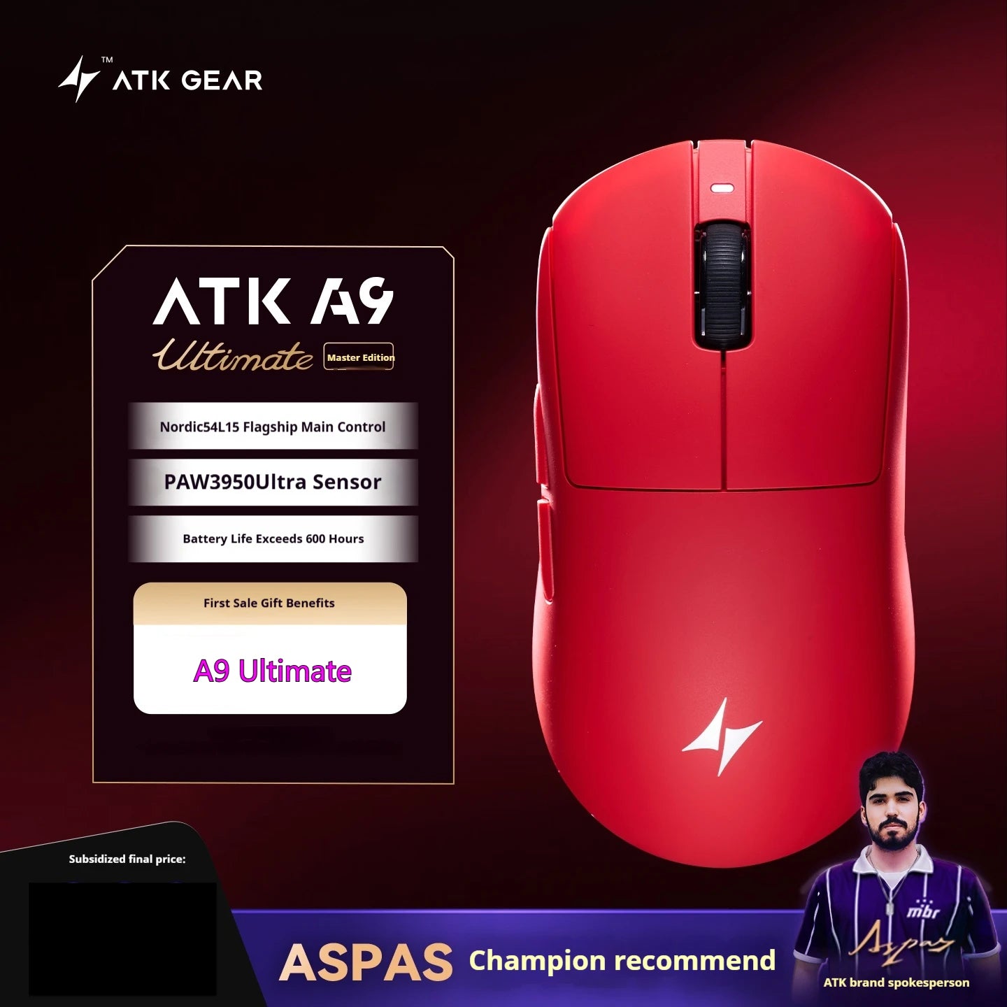 ATK A9 Plus Gaming Mouse Wireless A9/A9 SE/A9 Pro Tri Mode 8K Gaming Mouse Lightweight A9 Ultimate E-sports PC Gift Customized