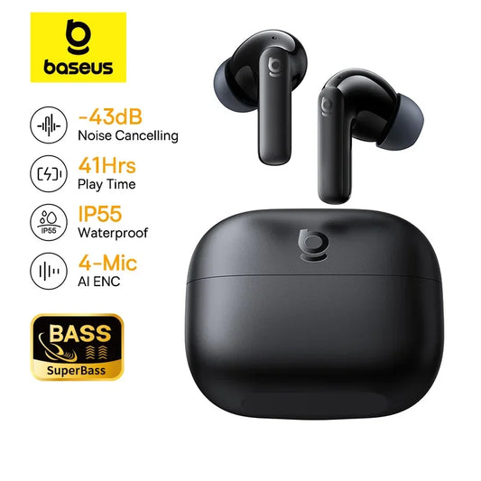 Baseus Bass EP10 NC True Wireless Earbuds Bluetooth 6.0 – ANC Noise Cancelling Earbuds with 4-Mic AI Clear Calls & 41H Playtime