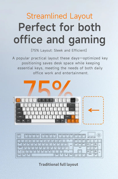 Tastiera AJAZZ AF82 Office Low Profile RGB cablata/wireless da gaming, layout 75% con 82 tasti, batteria 4000mAh per Win/Mac