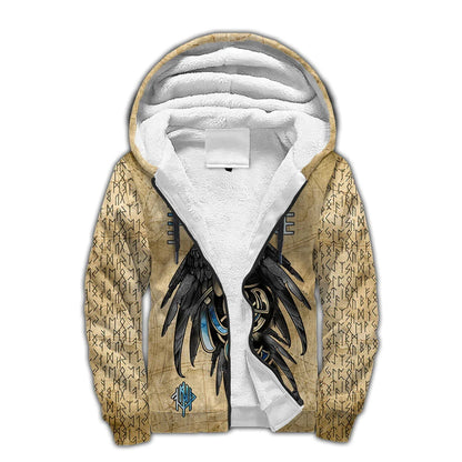 Mjolnir Odin Raven Wolf Tattoo 3D Printed Men's Winter Thicker Zip Hoodie Unisex Casual Hooded Tracksuit Warm Fleece Jacket KD16
