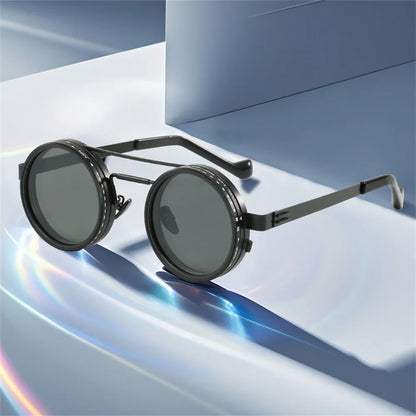 KLASSNUM Ochelari de soare reglabili pentru bărbați cu filtru ND Ochelari de soare cu reglare rapidă a luminozității ND9 Ochelari rotunzi polarizați pentru pescuit și condus