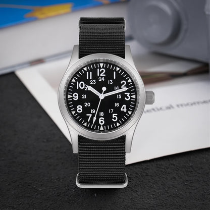 Militado ML05 Military Watch VH31 Sweep Movement Domed Sapphire Crystal Wristwatch High Clear AR Coating 38mm Vintage Watches