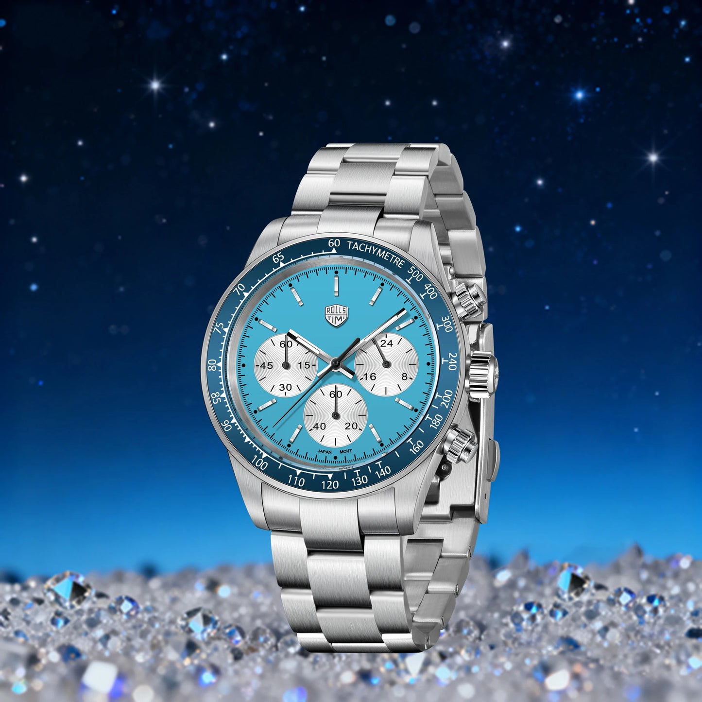 ROSSITIMI Urban Premium Men Quartz Watch Light Luxury Sports Stainless Steel VK63 Tachymeter Luminous 100m Diving Luminous Watch