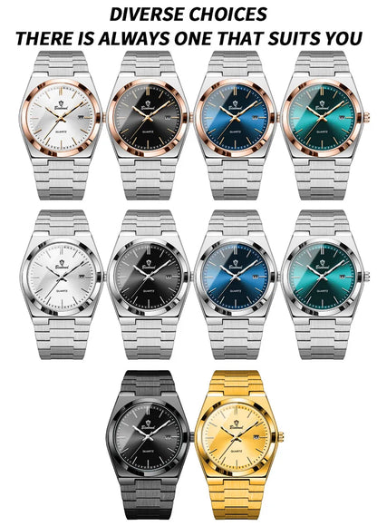 UTHAI Men Watch Light Luxury Brand Stainless Steel Calendar Waterproof Male Business Leisure Fashion Quartz Clock Watch