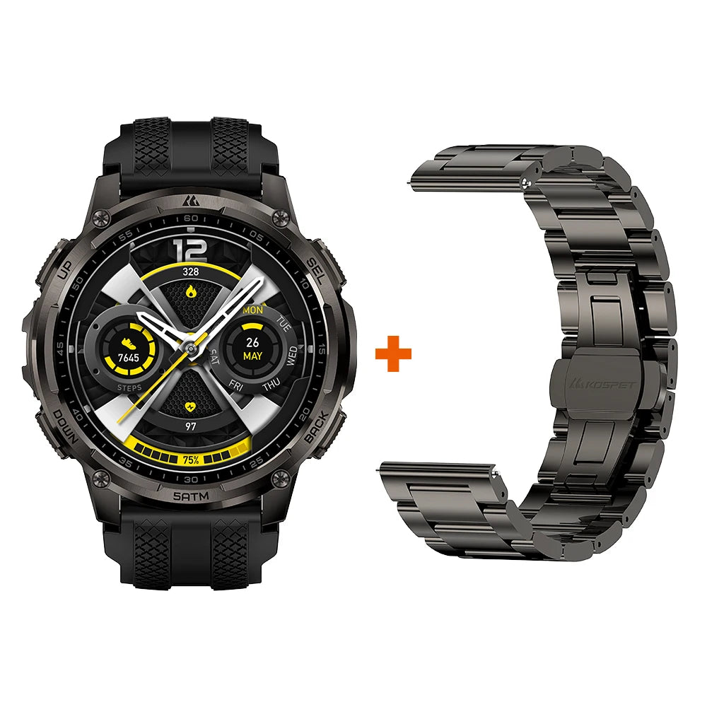 KOSPET TANK T4C Smartwatch Men's Outdoor GPS Watch with Bright LED Flashlight 5ATM Water-Resistant for Swimming Military Tough