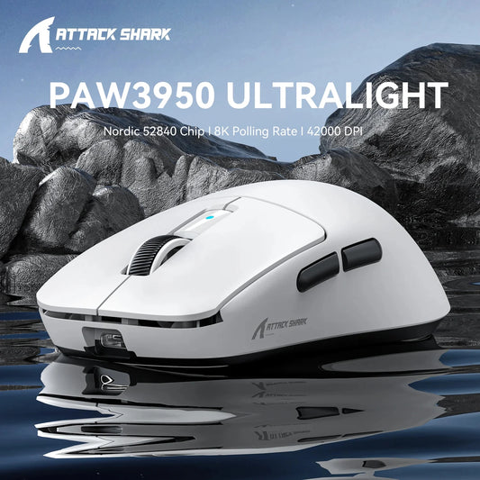 Mysz gamingowa bezprzewodowa Attack Shark R6 Lightweight, mysz komputerowa z sensorem PAW 3950Max i Nordic 52480, próbkowanie 8KHz
