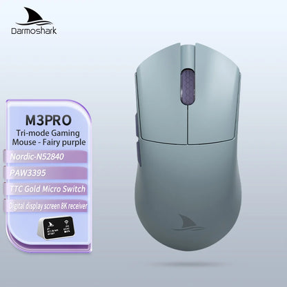 Herná myš Darmoshark M3Pro 2.4G BT bezdrôtová s trojitým režimom, snímačom PAW3395, N52840, 26000DPI, pre veľkú ruku, makro ovládač, myš na hranie