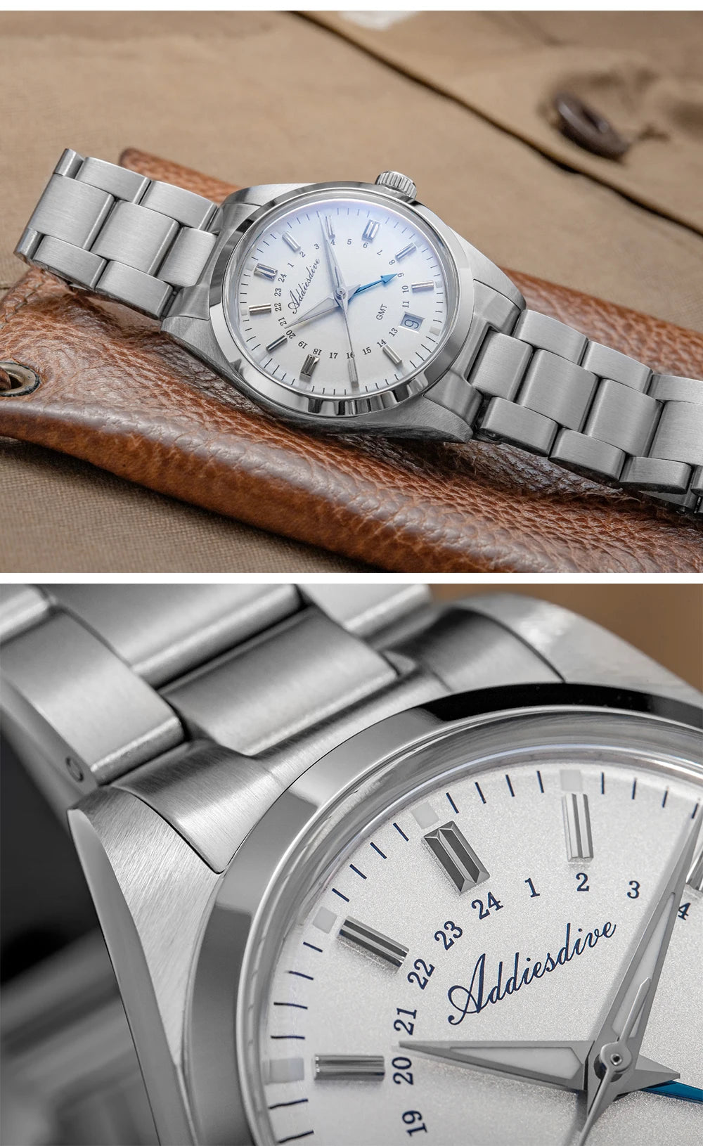 ADDIESDIVE Hot Brand 36mm Luxury GMT Watch Gift for Men 10Bar Waterproof BGW9 Super Luminous 316L Stainless Steel Quartz Watches