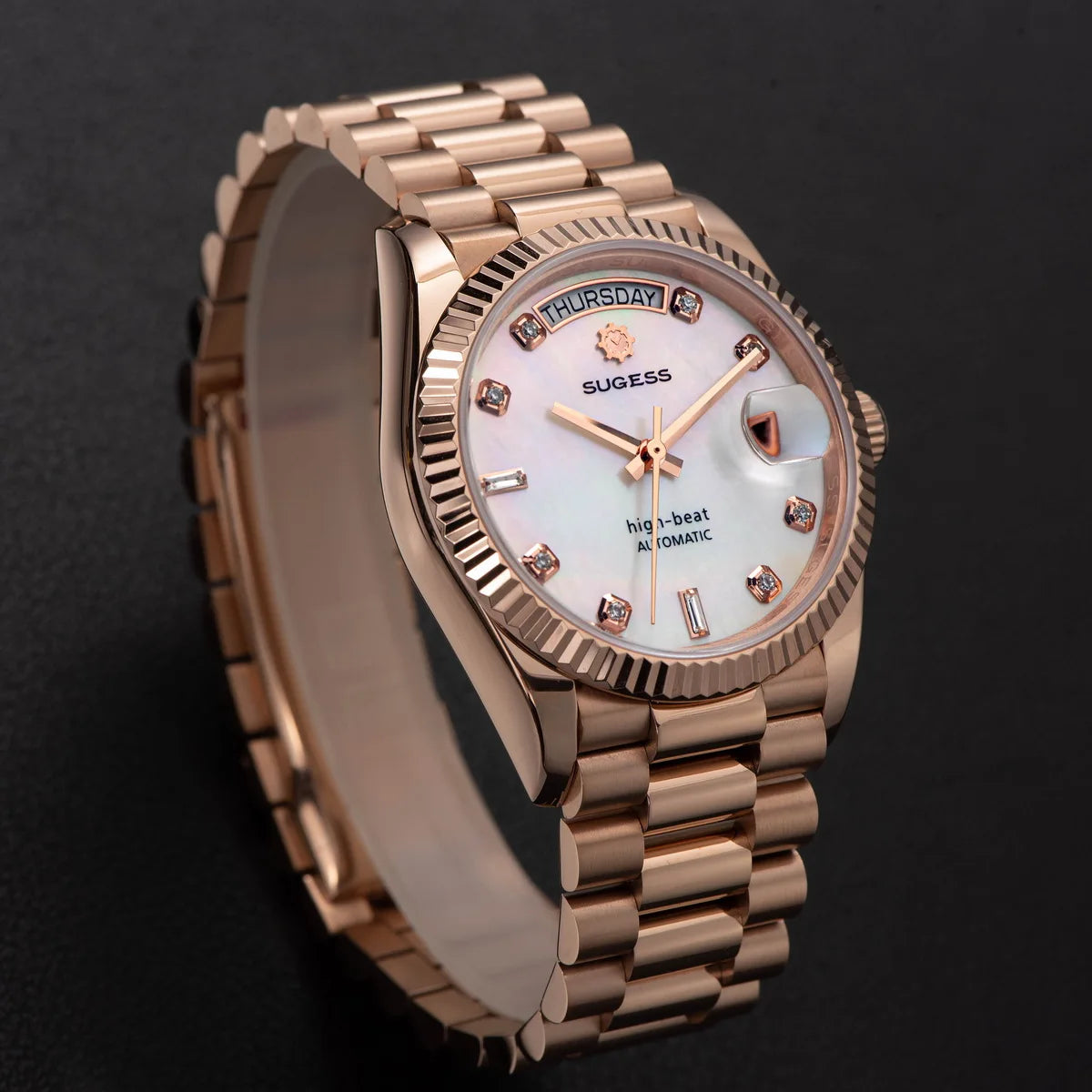 Sugess Watch of Men 36mm Date Automatic Retro Mechanical Wristwatches Sapphire Crystal RoseGold Dandong SL3034 Movement Day New