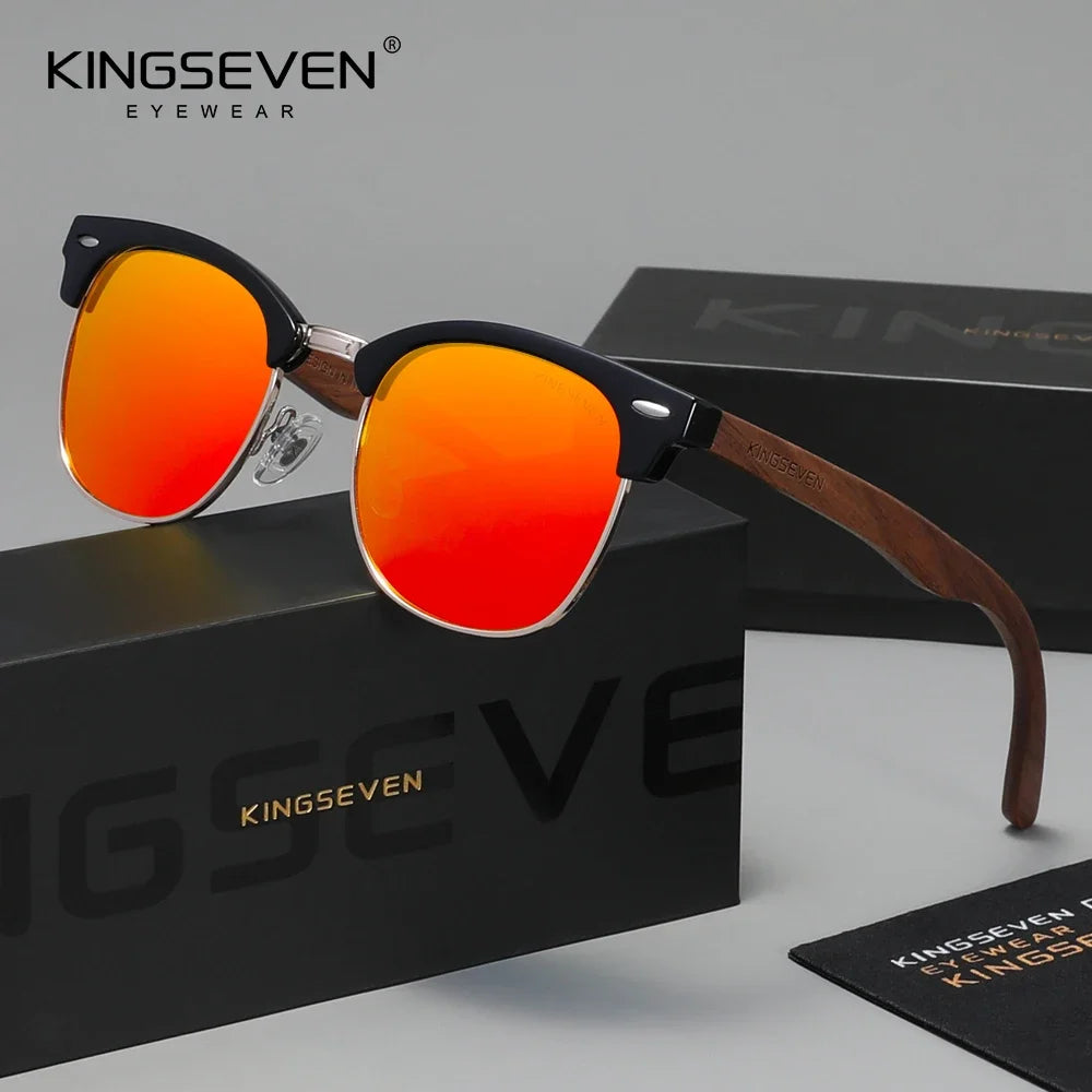 KINGSEVEN Ochelari de soare din lemn de nuc negru, pentru femei și bărbați, polarizați, stil vintage, protecție UV400, pentru călătorii, model W5516
