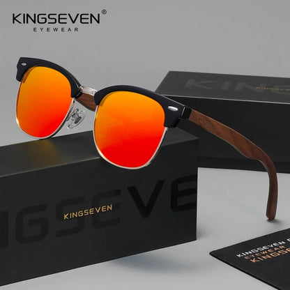 KINGSEVEN Ochelari de soare din lemn de nuc negru, pentru femei și bărbați, polarizați, stil vintage, protecție UV400, pentru călătorii, model W5516