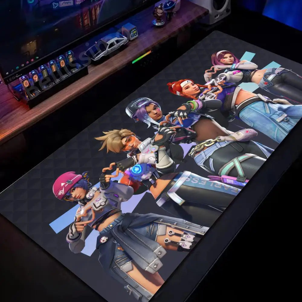 Голяма подложка за мишка за PC геймъри Overwatch, сладка розова разширена подложка за клавиатура, аксесоари за лаптоп гейминг, постелка за бюро Kawaii HD килим