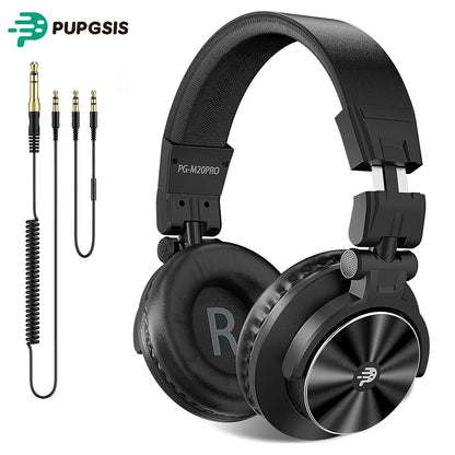 PUPGSIS Studio Monitor Headphones Wired Over Ear DJ Headphones with Microphone, 50mm Driver Hi-Res Audio, Professional Recording Headset