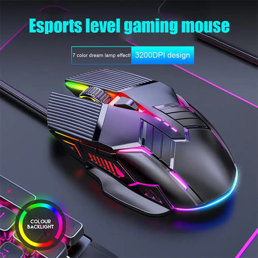 3200 DPI Ergonomic Wired Gaming Mouse, USB Computer Mouse, Gaming RGB Backlit Gamer Mouse, 6 Button LED Silent Mice for PC Laptop