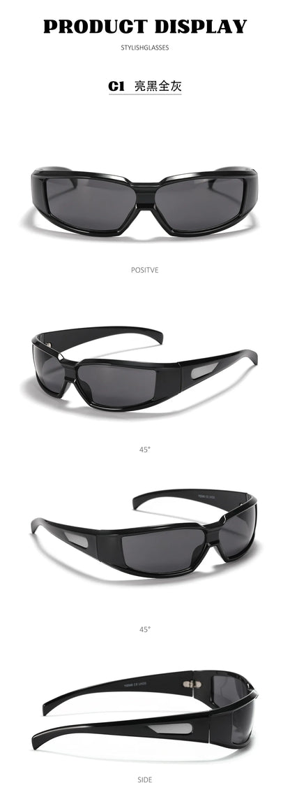 KLASSNUM Ochelari pentru femei Y2k Ochelari de soare la modă pentru bărbați, cu un design futurist și tehnologic Ochelari de soare argintii și roz pentru fete, cu protecție UV400