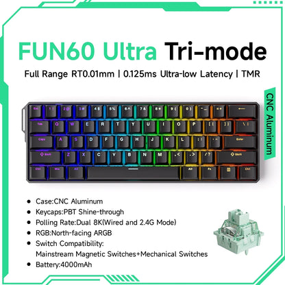 Akko MonsGeek FUN60 Ultra mechanische Gaming-Tastatur, magnetische Switches, 60 %, Rapid Trigger, 8K HE/TMR, Custom-Aluminium-Tastatur für Gamer